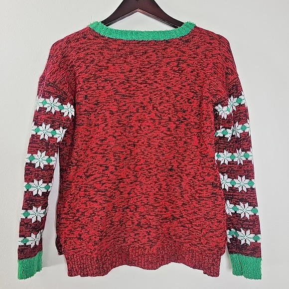 US Sweaters Ugly Christmas Sweater Reindeer Sequin Applique Red Holiday Women M - Picture 4 of 7